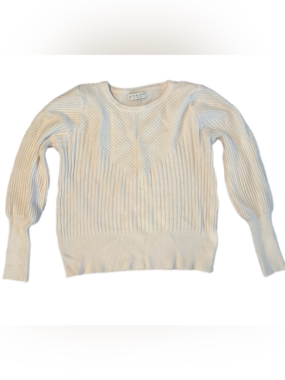 Jon & Anna Contemporary Cream Mixed-Rib Sweater (Size S)